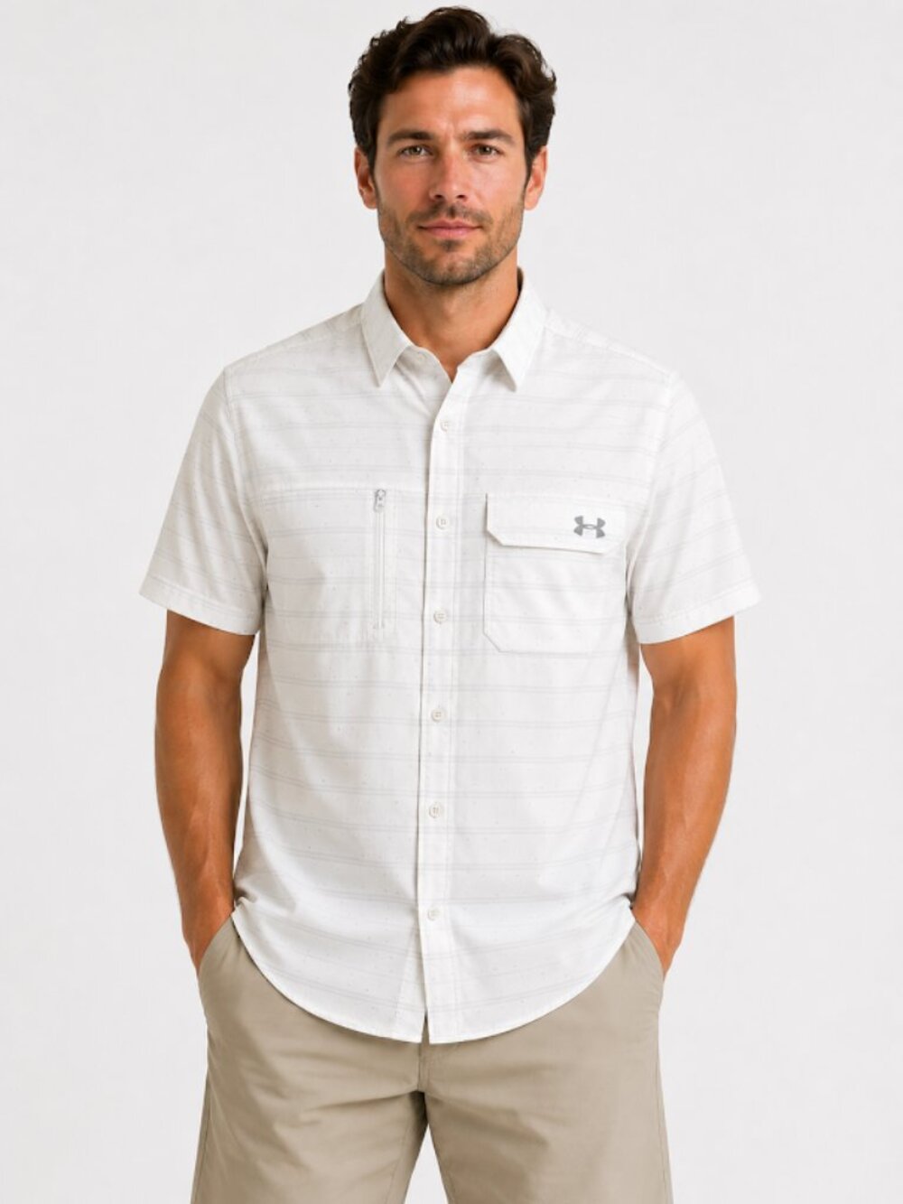Under Armour Men's Tide Chaser Short Sleeve Fishing Button Down White/Ivory XL